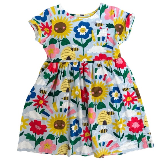 Mini Boden Floral and Bee Print Short Sleeve Cotton Jersey Dress size 7/8 - Picture 3 of 11